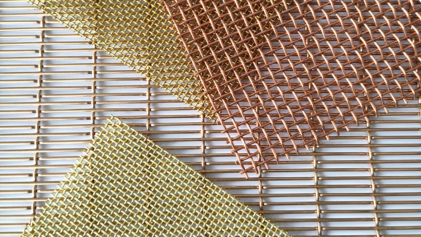 Architectural Woven Wire Draperies in Stainless Steel, Copper, Brass