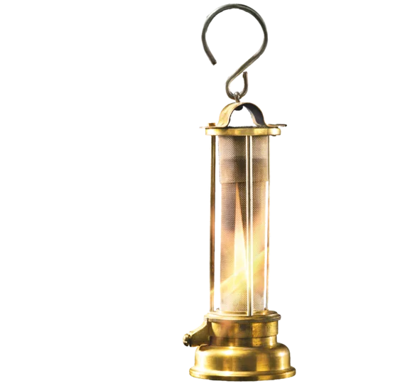Grubenlampe mit Zylinder aus Messingdrahtge