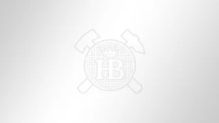 Graues Platzhalterbild mit dem Logo von Haver & Boecker: Hammer, Schlägel, Krone und „HB“ auf stilisiertem Drahtgeflecht.