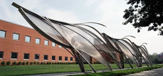 Sculptures made out of stainless steel wire mesh.