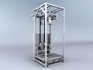 ELEMENTRA® EGF: Großgebinde-Befüllung, die im Prozess zu einem Füllstutzen heraufgefahren wird.