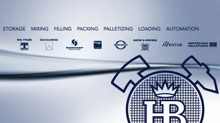 Logos aller HAVER & BOECKER Technologietöchter als Prozesskette: Processing, Storage, Mixing, Filling, Packing, Palletizing, Loading, Automation