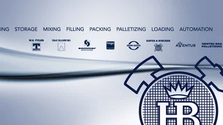 Logos aller HAVER & BOECKER Technologietöchter als Prozesskette: Processing, Storage, Mixing, Filling, Packing, Palletizing, Loading, Automation