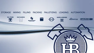 Logos aller HAVER & BOECKER Technologietöchter als Prozesskette: Processing, Storage, Mixing, Filling, Packing, Palletizing, Loading, Automation